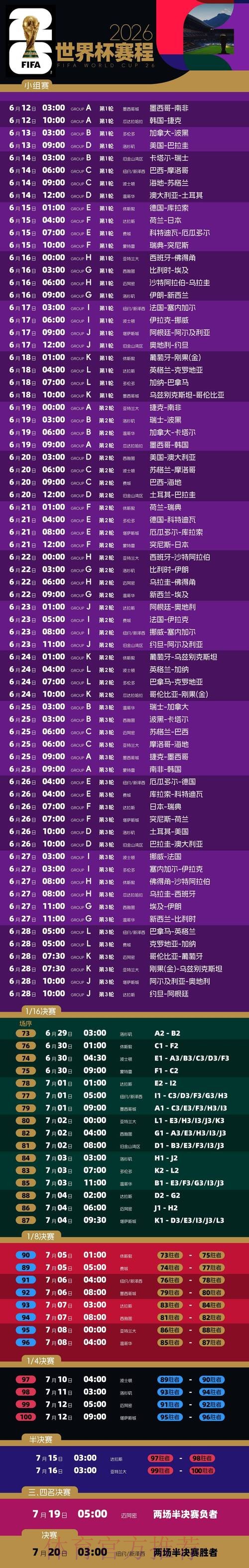 2026世界杯每日赛程最新高清直播免费观看